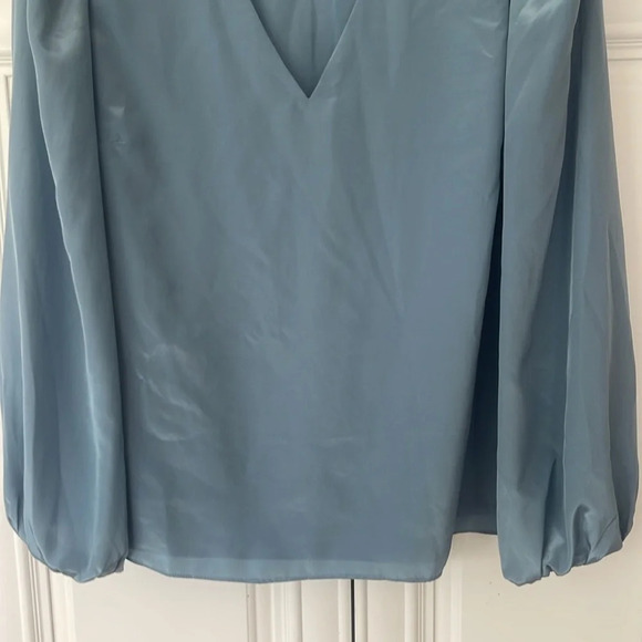 1.STATE Women's Balloon-Sleeve V Neck satin Blouse top slate blue size M - Picture 3 of 13